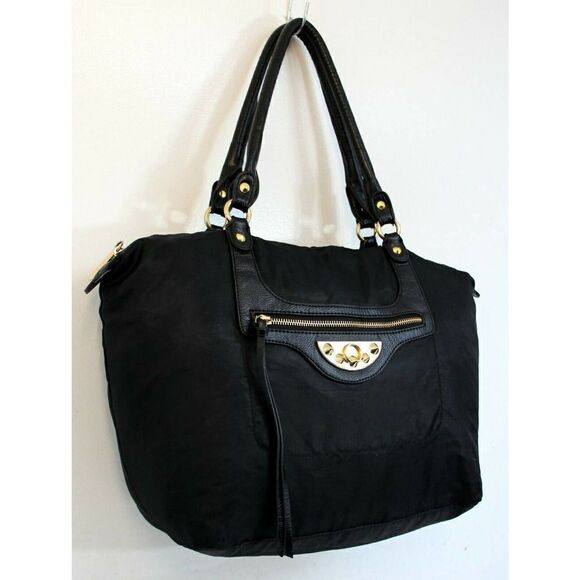 LARGE SAM EDELMAN BLACK NYLON VEGAN LEATHER HOBO TOTE SHOULDER BAG BOHO HANDBAG - Picture 4 of 10